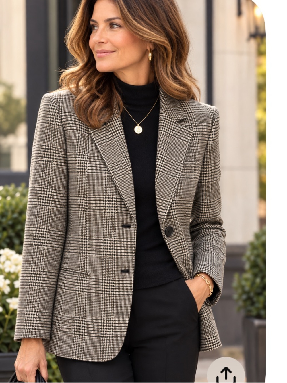 Talbots Glen Plaid Tailored Wool and Silk blend Blazer in Black and Cream 12